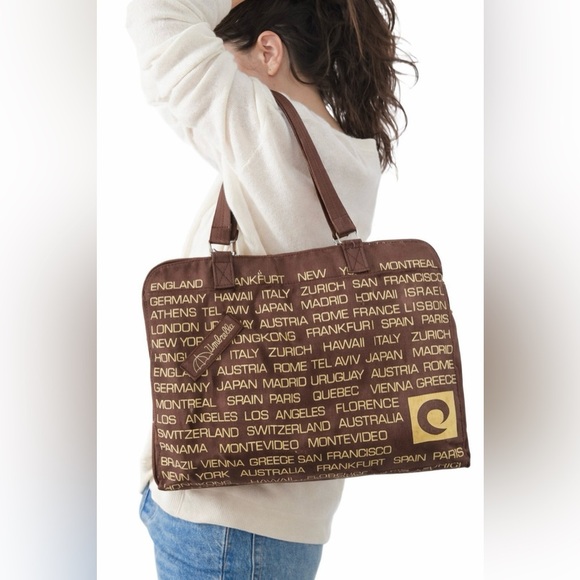 Handbags - Vintage Brown Tan International Destination Global Cities Canvas Travel Tote Bag